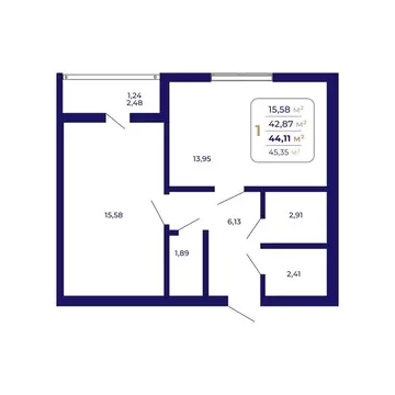 1-комнатная квартира: Уфа, жилой район Затон-Восточный, ЖК Паруса ...