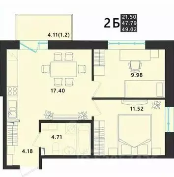 2-к кв. Псковская область, Псковский район, Завеличенская волость, д. ...