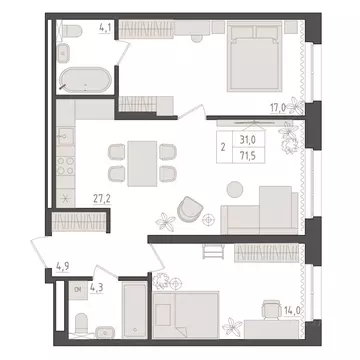 2-к кв. Башкортостан, Уфа 563-й кв-л,  (71.5 м)