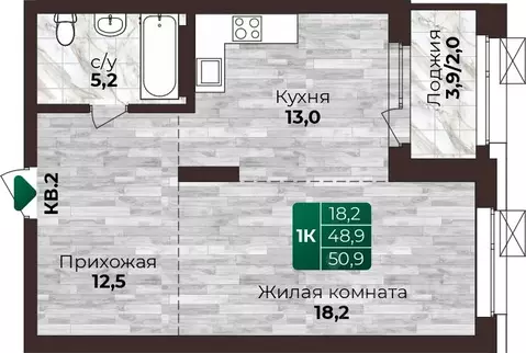 1-к кв. Алтайский край, Барнаул ул. 6-я Нагорная, 15Г/12 (50.9 м)