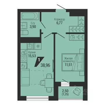 1-к кв. Свердловская область, Екатеринбург пер. Ученический, 4 (38.96 ...