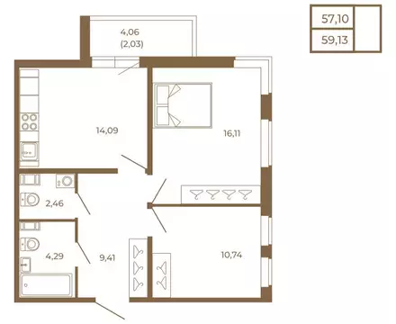 2-комнатная квартира: Сертолово, Златоглавая улица, 2к2 (59.13 м)