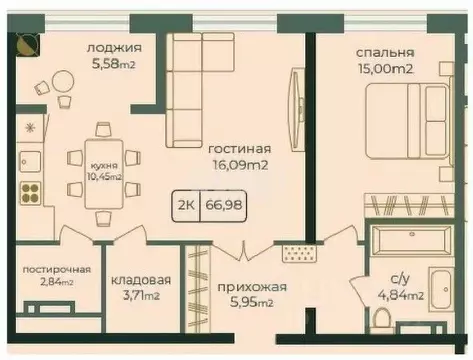 2-к кв. Дагестан, Каспийск просп. Акулиничева (66.72 м)