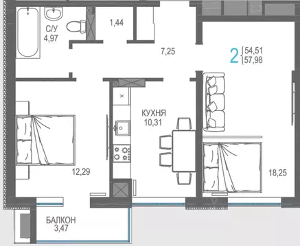 2-к кв. Крым, Симферопольский район, Гвардейское пгт ул. Курганная, ...