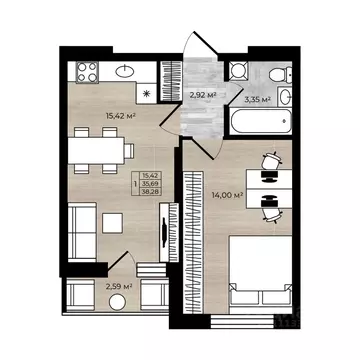 1-к кв. Ярославская область, Ярославль Северный жилрайон, 15-й мкр, 1 ...