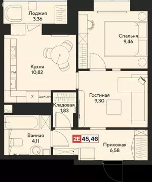 2-комнатная квартира: Тверь, Оснабрюкская улица, 22к1 (45.46 м)