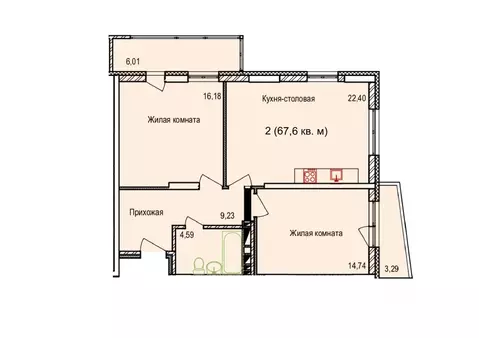 2-к кв. Новосибирская область, Новосибирск Пригородная ул., 30 (67.6 ...