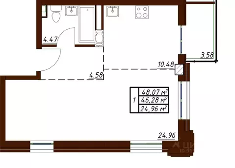 1-к кв. Калужская область, Обнинск Белкинская ул., 34 (48.07 м)