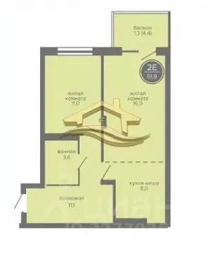 2-к кв. Пермский край, Пермь ш. Космонавтов, 309Ак1 (50.7 м)