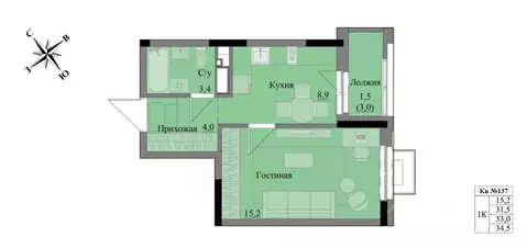 1-к кв. Удмуртия, Ижевск Краски Леса жилой комплекс (33.0 м)