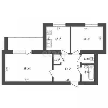 2-к кв. Орловская область, Орел Привокзальная ул., 32 (54.0 м)