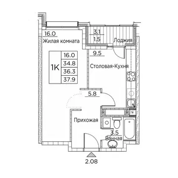 1-к кв. Приморский край, Владивосток ул. Расула Гамзатова, 7к3 (37.9 ...