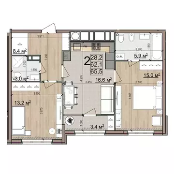 2-к кв. Рязанская область, Рязань Еврокласс жилой комплекс (65.5 м)