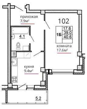1-к кв. Псковская область, Псков ул. Алексея Алехина, 14 (40.6 м)