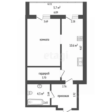 1-к кв. Калининградская область, Калининград ул. Старшины Дадаева, 66 ...