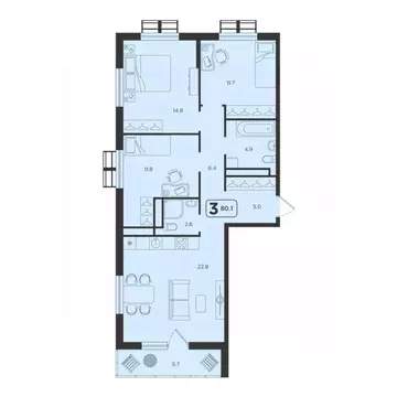 3-к кв. Тюменская область, Тюмень  (80.1 м)