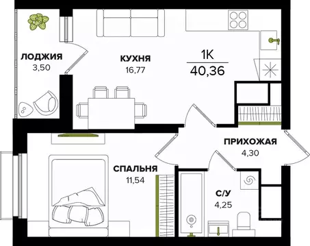 1-к кв. Тульская область, Тула ул. Академика Насоновой (40.36 м)
