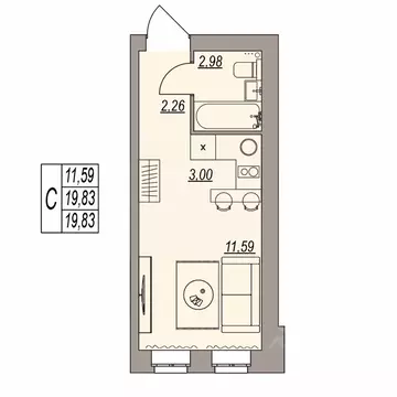 Студия Волгоградская область, Волгоград ул. Расула Гамзатова (19.83 м)