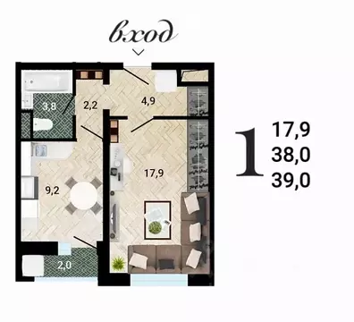 1-к кв. Воронежская область, Воронеж Цимлянская ул. (39.71 м)