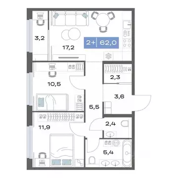 2-к кв. Свердловская область, Екатеринбург ул. Академика Парина, 11с1 ...