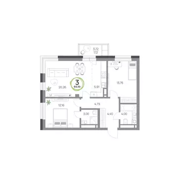 3-к кв. Красноярский край, Красноярск Юдинский жилой комплекс (69.39 ...