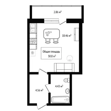 Квартира-студия: Новосибирск, улица Дуси Ковальчук, 378Б (30 м)