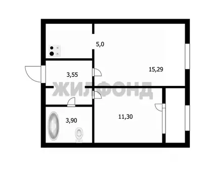 2-к кв. Новосибирская область, Новосибирск ул. Плющихинская, 2 (42.8 ...