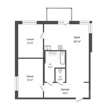 2-к кв. Тюменская область, Тюмень Профсоюзная ул., 63 (68.0 м)