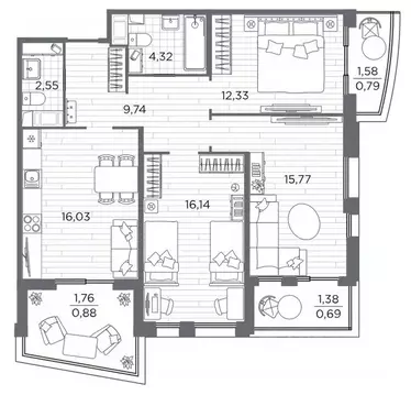 3-к кв. Санкт-Петербург Полюстровский просп. (79.84 м)