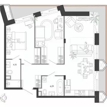 2-к кв. Приморский край, Владивосток Бархатная ул. (73.9 м)