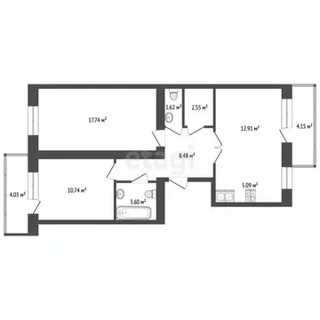 3-к кв. Архангельская область, Архангельск Рейдовая ул., 21к1 (70.91 ...