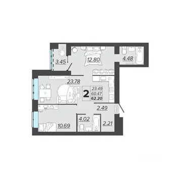 2-к кв. Брянская область, Брянск Архитектор жилой комплекс (62.2 м)