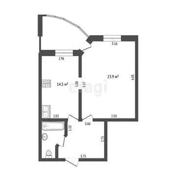1-комнатная квартира: Тюмень, улица Мельникайте, 55 (51.3 м)