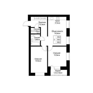 2-к кв. Татарстан, Альметьевск  (66.0 м)