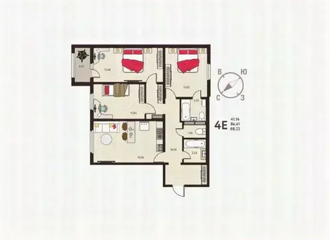 3-к кв. Курская область, Курск ул. Энгельса, 115/6 (88.2 м)