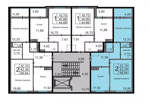 2-к кв. Калужская область, Калуга ул. Минская, 30 (66.64 м)