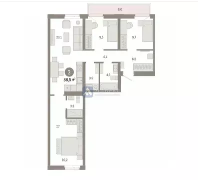 3-к кв. Тюменская область, Тюмень ул. Республики, 205к3 (88.47 м)