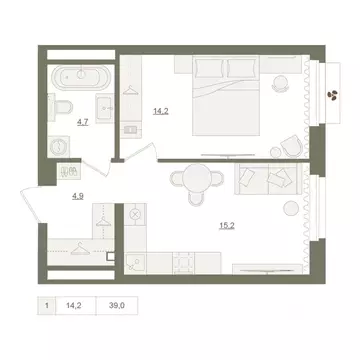 1-к кв. Башкортостан, Уфа Родина Парк жилой комплекс (39.0 м)