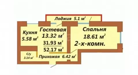 2-к кв. Иркутская область, Иркутск ул. Розы Люксембург, 289/3 (52.17 ...