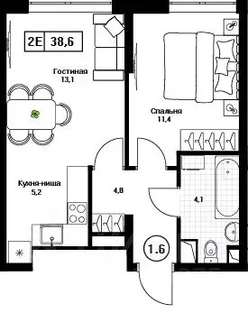 1-к кв. Московская область, Пушкино Пушкино Град жилой комплекс (38.6 ...