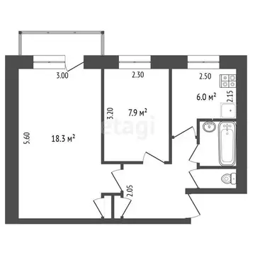 2-комнатная квартира: Абакан, улица Пушкина, 193 (38.1 м)