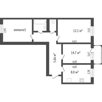 3-комнатная квартира: Улан-Удэ, проспект Строителей, 18 (64 м)