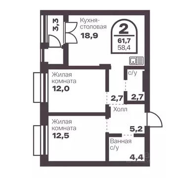 2-к кв. Челябинская область, Челябинск просп. Ленина, 19В (58.4 м)