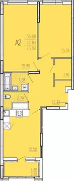 2-к кв. Пензенская область, Пенза ул. Кордон Студеный, 48 (75.04 м)