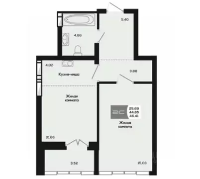 2-к кв. Новосибирская область, Новосибирск ул. Титова, 48 (44.65 м)