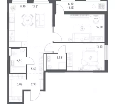 2-к кв. Башкортостан, Уфа ул. Минигали Губайдуллина, 8к9 (76.64 м)