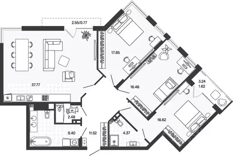 3-к кв. Калининградская область, Гурьевский муниципальный округ, пос. ...