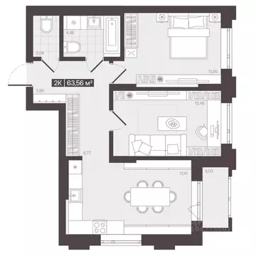 2-к кв. Кемеровская область, Кемерово 6/2 мкр, Моне жилой комплекс ...