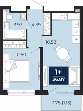 1-комнатная квартира: Тюмень, Арктическая улица, 12 (36.87 м)
