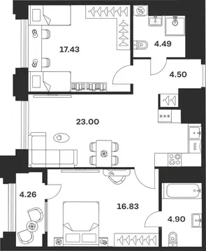 2-к кв. Тульская область, Тула ул. Болотникова, 4 (75.41 м)